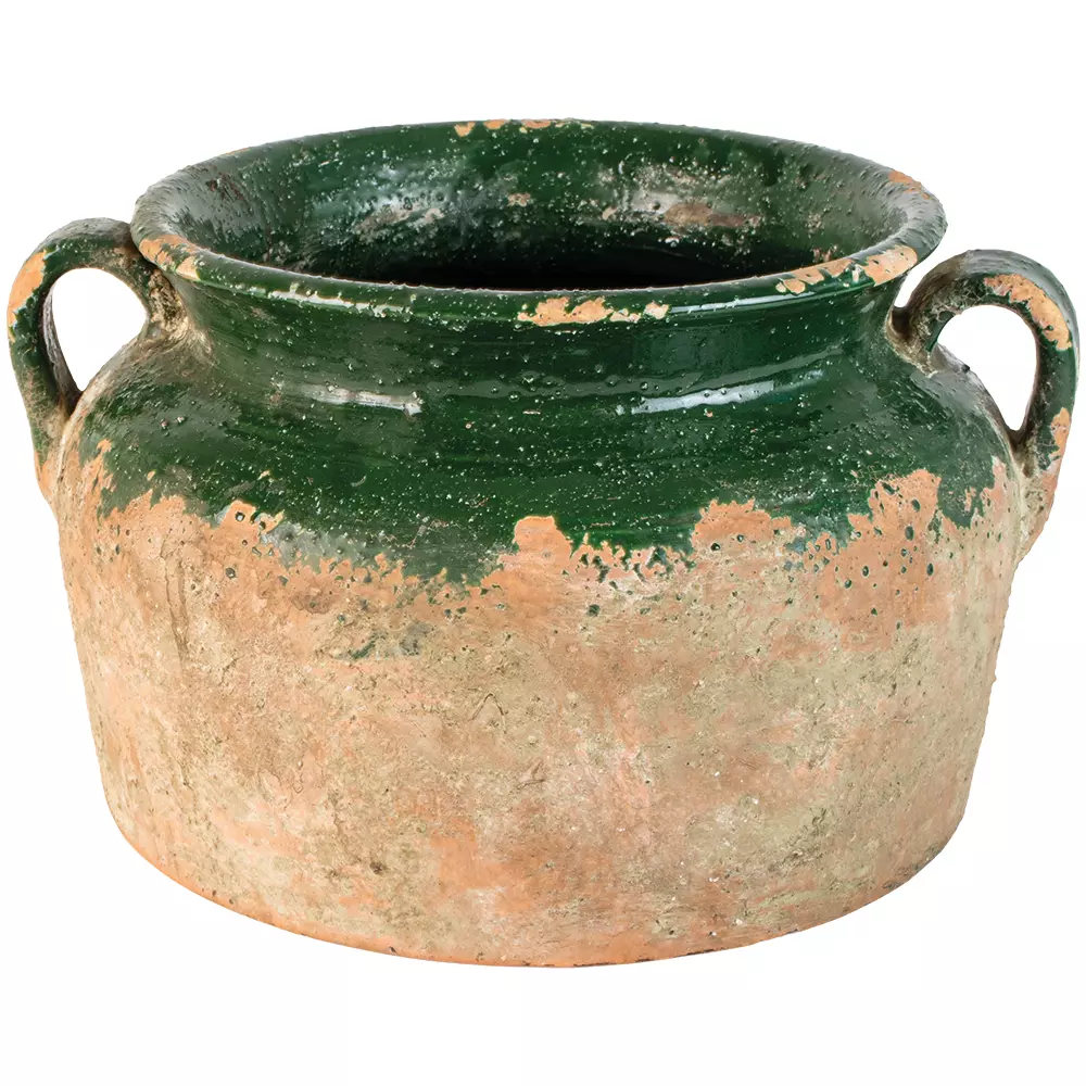 Rustic Terracotta Green Splashed Pot - Image 3