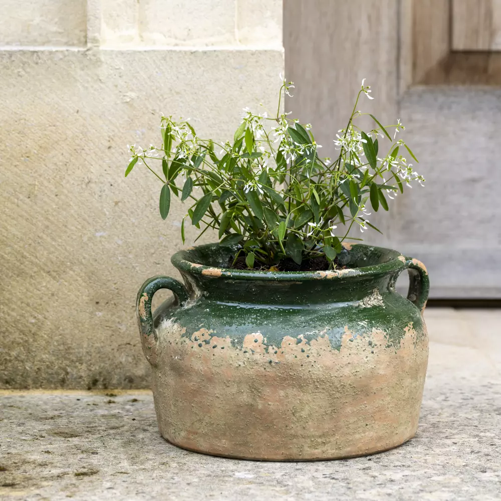 Rustic Terracotta Green Splashed Pot