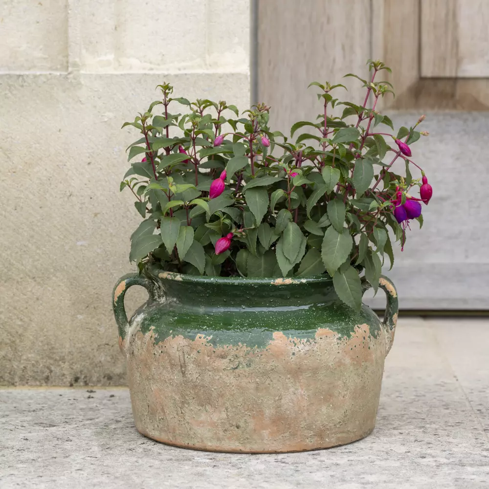Rustic Terracotta Green Splashed Pot - Image 2